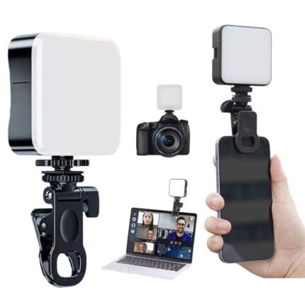 RGB LED Video Light for Mobile Phone Camera, Rechargeable USB-C, Clip Mount, Adjustable Brightness & RGB Colors for Vlogging, Photography, Live Streaming