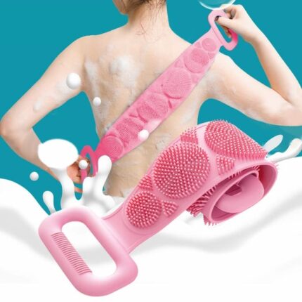 Silicone Back Scrubber – Dual-Sided Exfoliating & Massage Body Brush | Quick-Drying, Hygienic Bath Scrubber for Deep Cleaning (Random Color – Pack of 1)