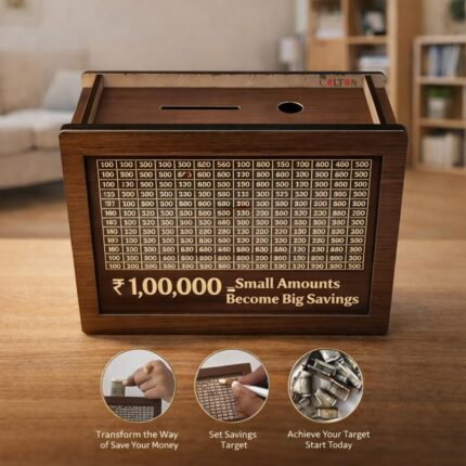 DIY Wooden Piggy Bank – Carved Coin Box for Kids & Adults, Money Saver, Donation & Savings Box (Pack of 1)
